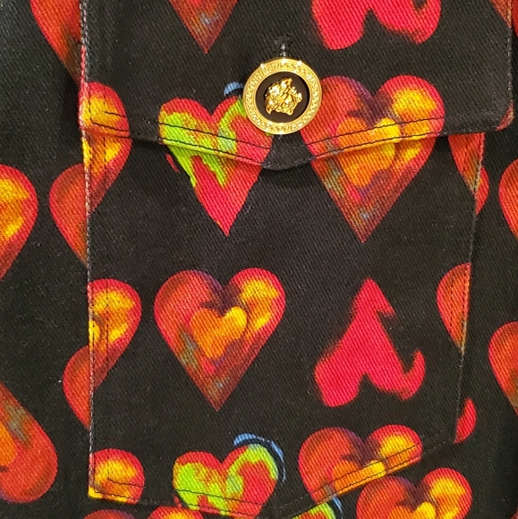 VERSACE Heart Print Denim Shirt with Crystal - Picture 3 of 8
